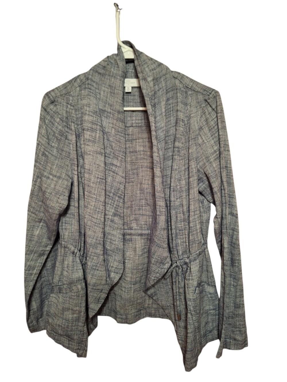 New Directions 100% Cotton Lightweight Chambray Open Front Cardigan Blazer Med